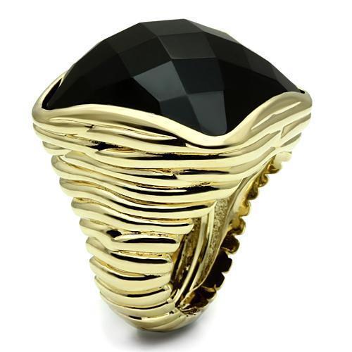 LO2519 - Gold Brass Ring with AAA Grade CZ  in Jet-2