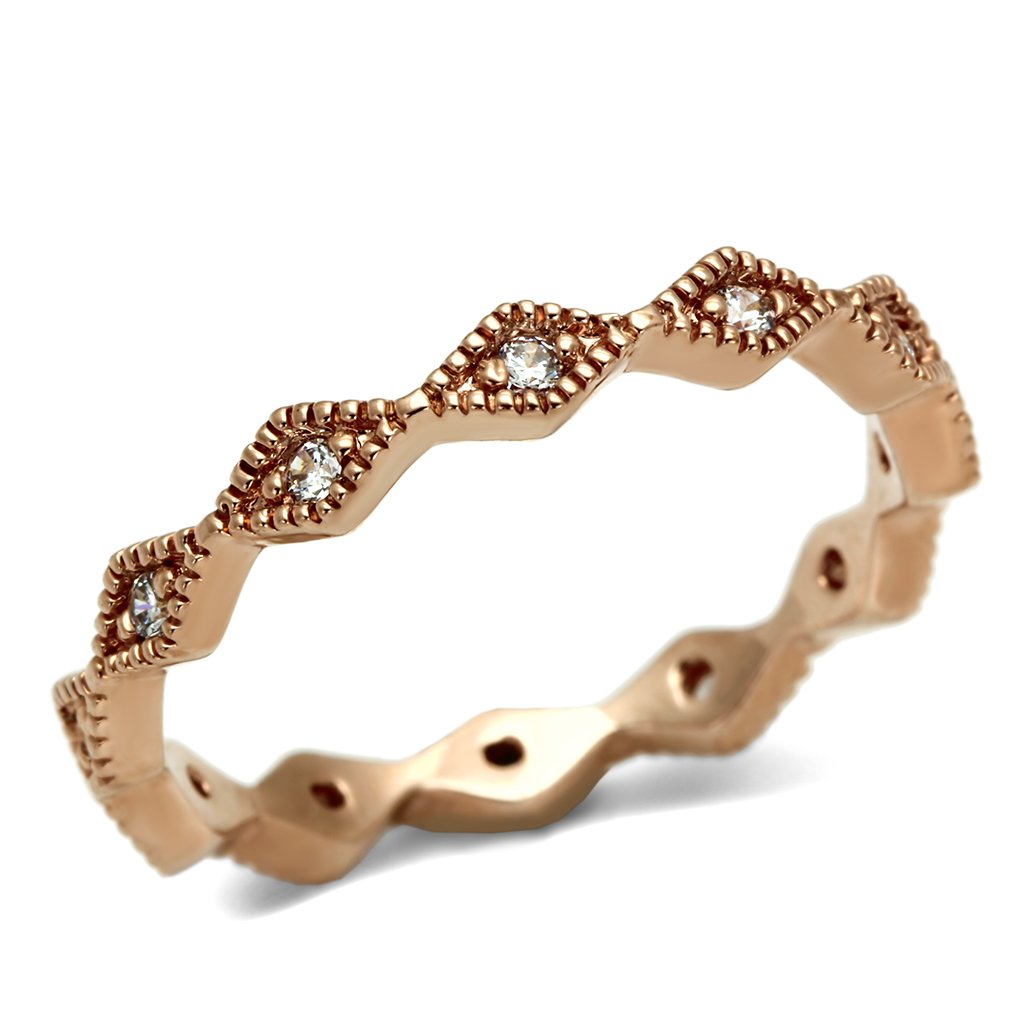LO2523 - Rose Gold Brass Ring with AAA Grade CZ  in Clear-0