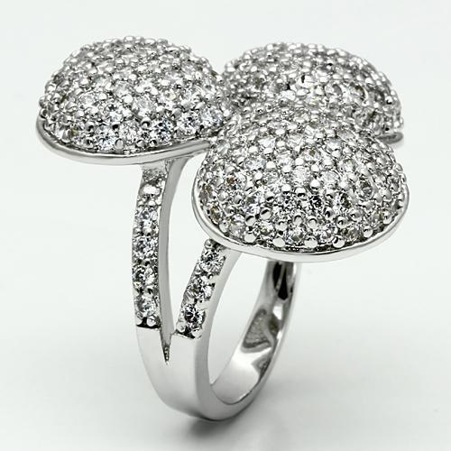 LO2526 - Rhodium Brass Ring with AAA Grade CZ  in Clear-2