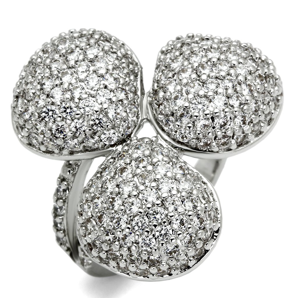LO2526 - Rhodium Brass Ring with AAA Grade CZ  in Clear-0