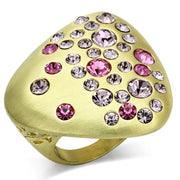 LO2534 - Gold & Brush Brass Ring with Top Grade Crystal  in Multi Color-0