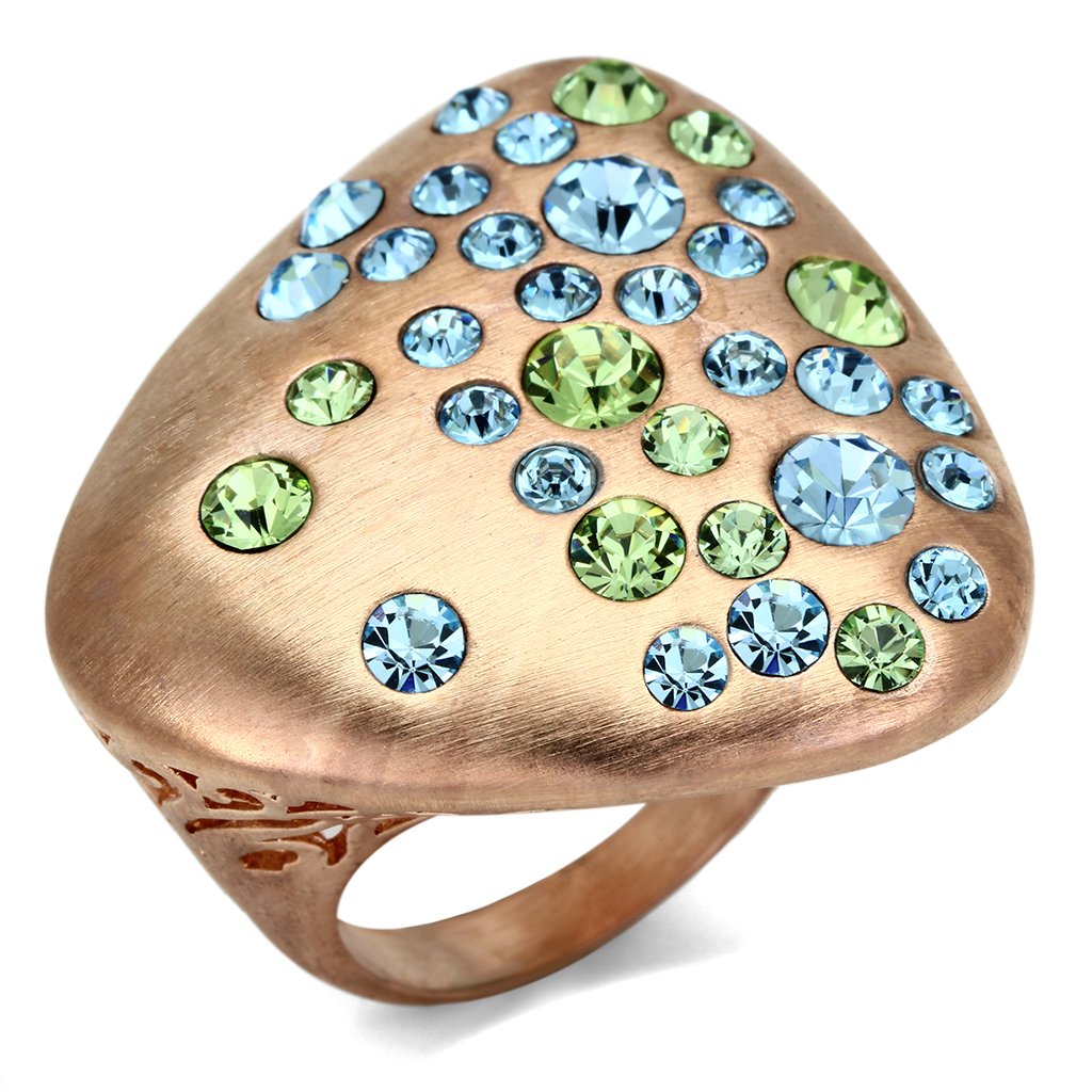 LO2535 - Rose Gold Brass Ring with Top Grade Crystal  in Multi Color-0