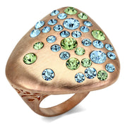 LO2535 - Rose Gold Brass Ring with Top Grade Crystal  in Multi Color-0