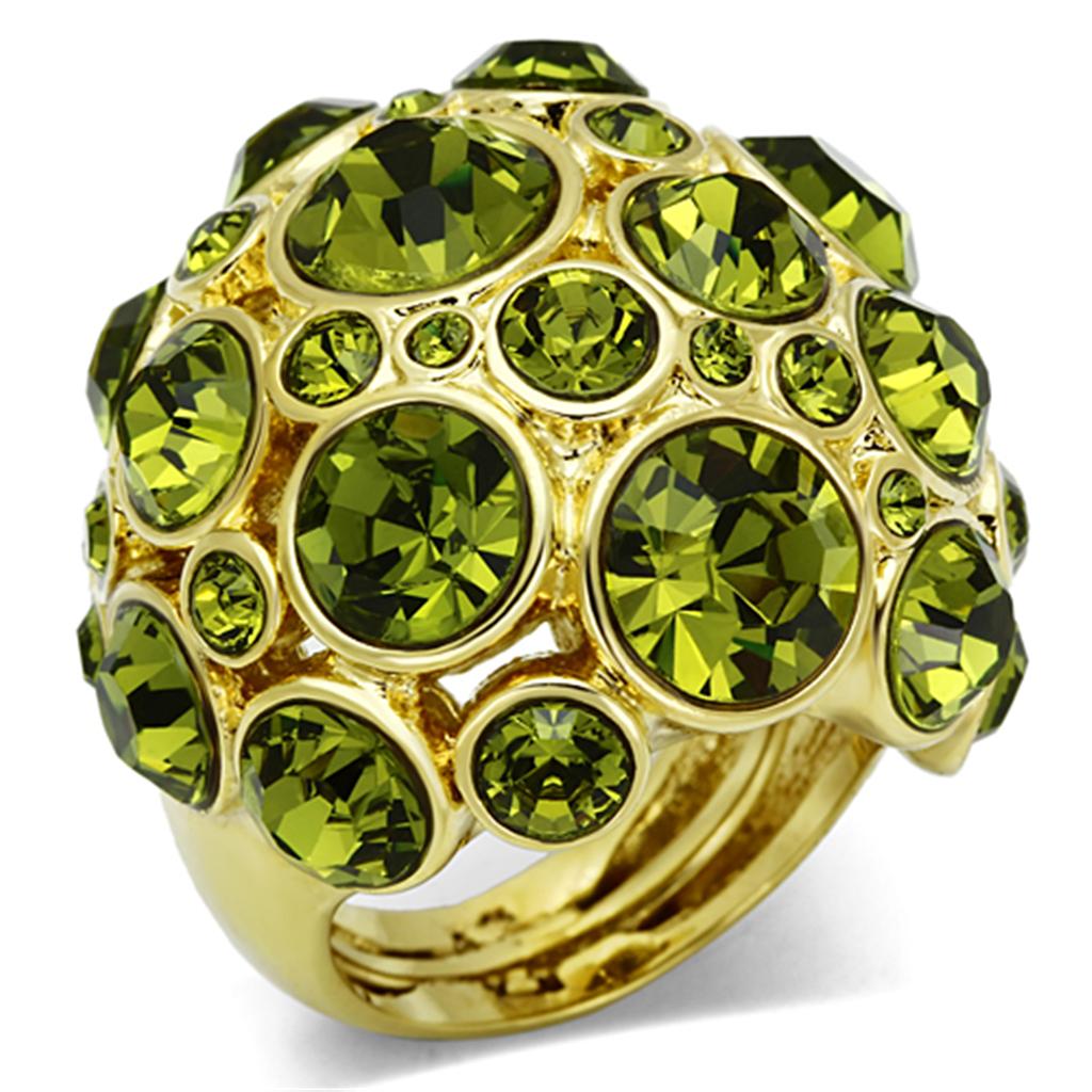 LO2544 - Gold Brass Ring with Top Grade Crystal  in Olivine color-0