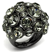 LO2545 - Ruthenium Brass Ring with Top Grade Crystal  in Black Diamond-0