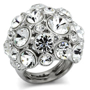 LO2546 - Rhodium Brass Ring with Top Grade Crystal  in Clear-0