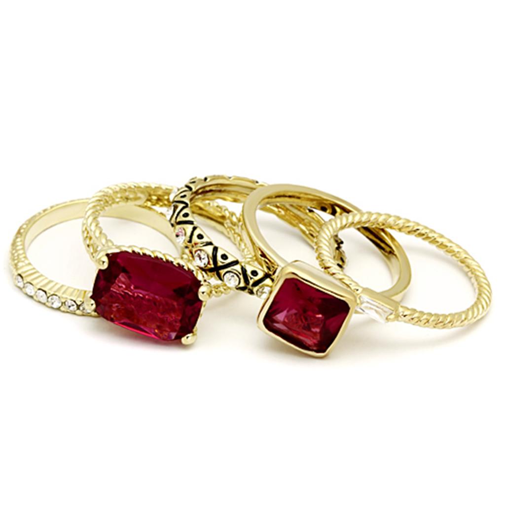 LO2548 - Gold Brass Ring with Synthetic Synthetic Glass in Ruby-0