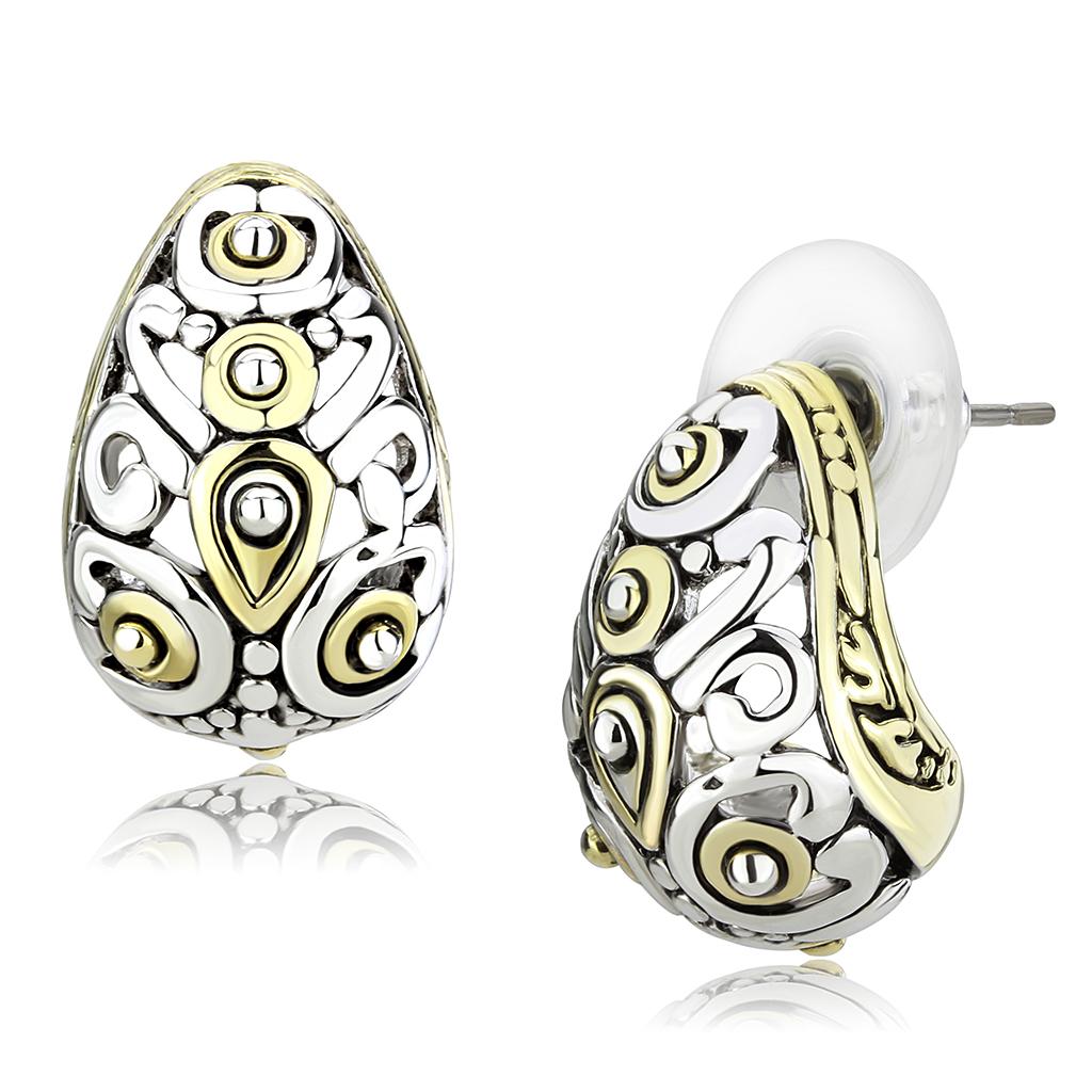 LO256 - Gold+Rhodium Brass Earrings with No Stone-0