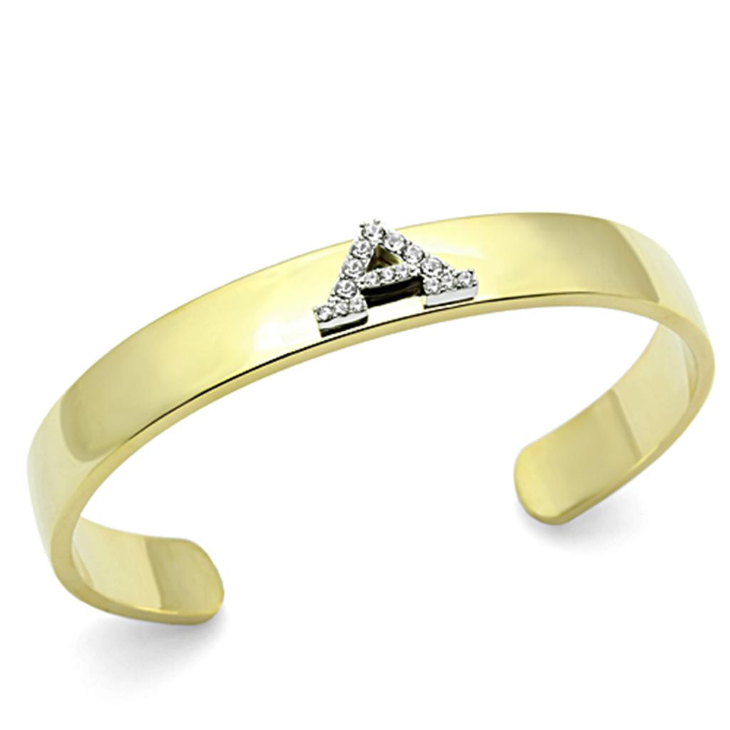 LO2570 - Gold+Rhodium White Metal Bangle with Top Grade Crystal  in Clear-0