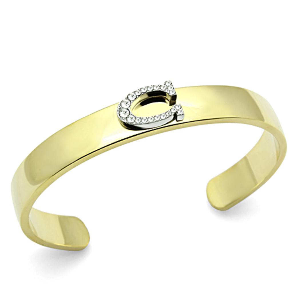 LO2572 - Gold+Rhodium White Metal Bangle with Top Grade Crystal  in Clear-0