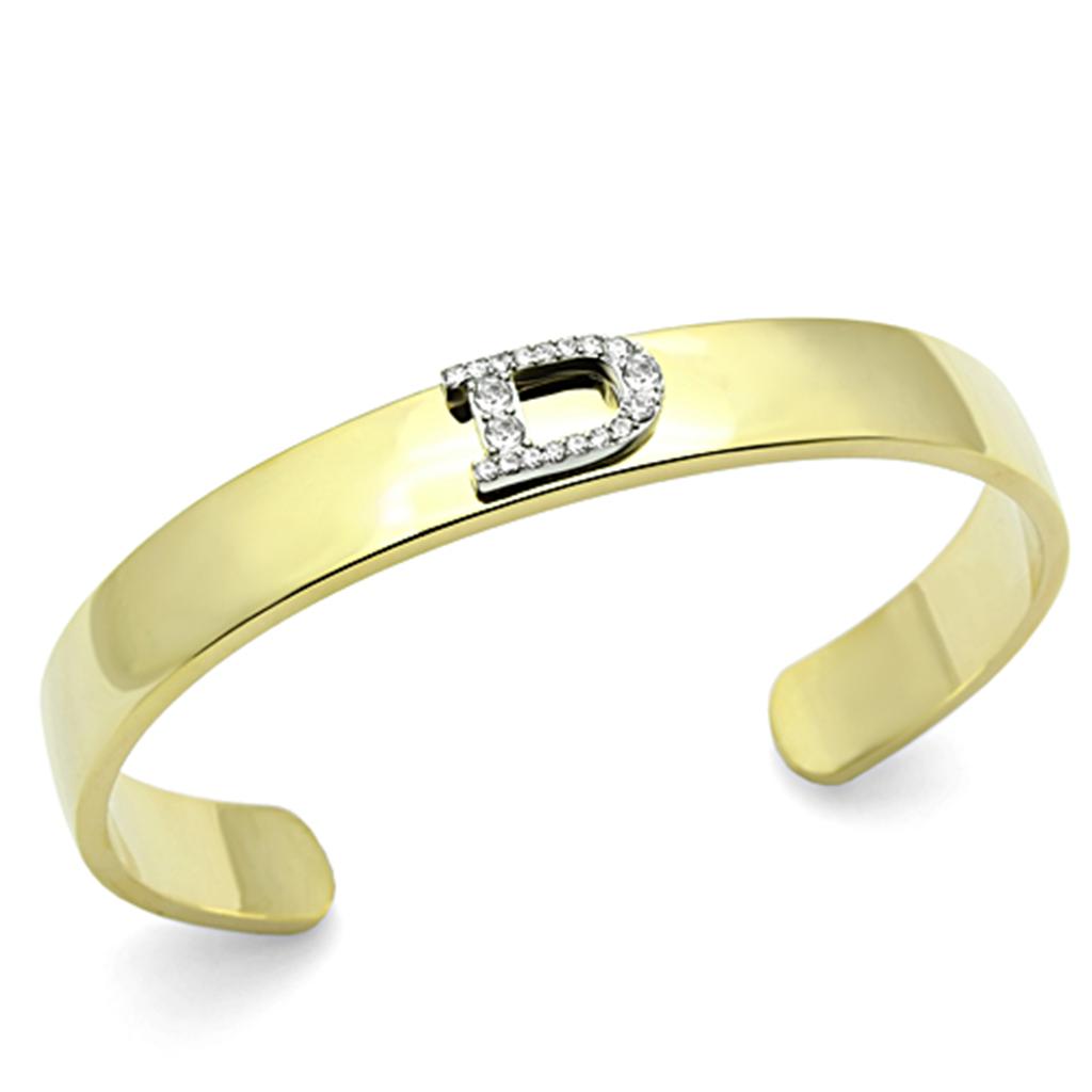 LO2573 - Gold+Rhodium White Metal Bangle with Top Grade Crystal  in Clear-0