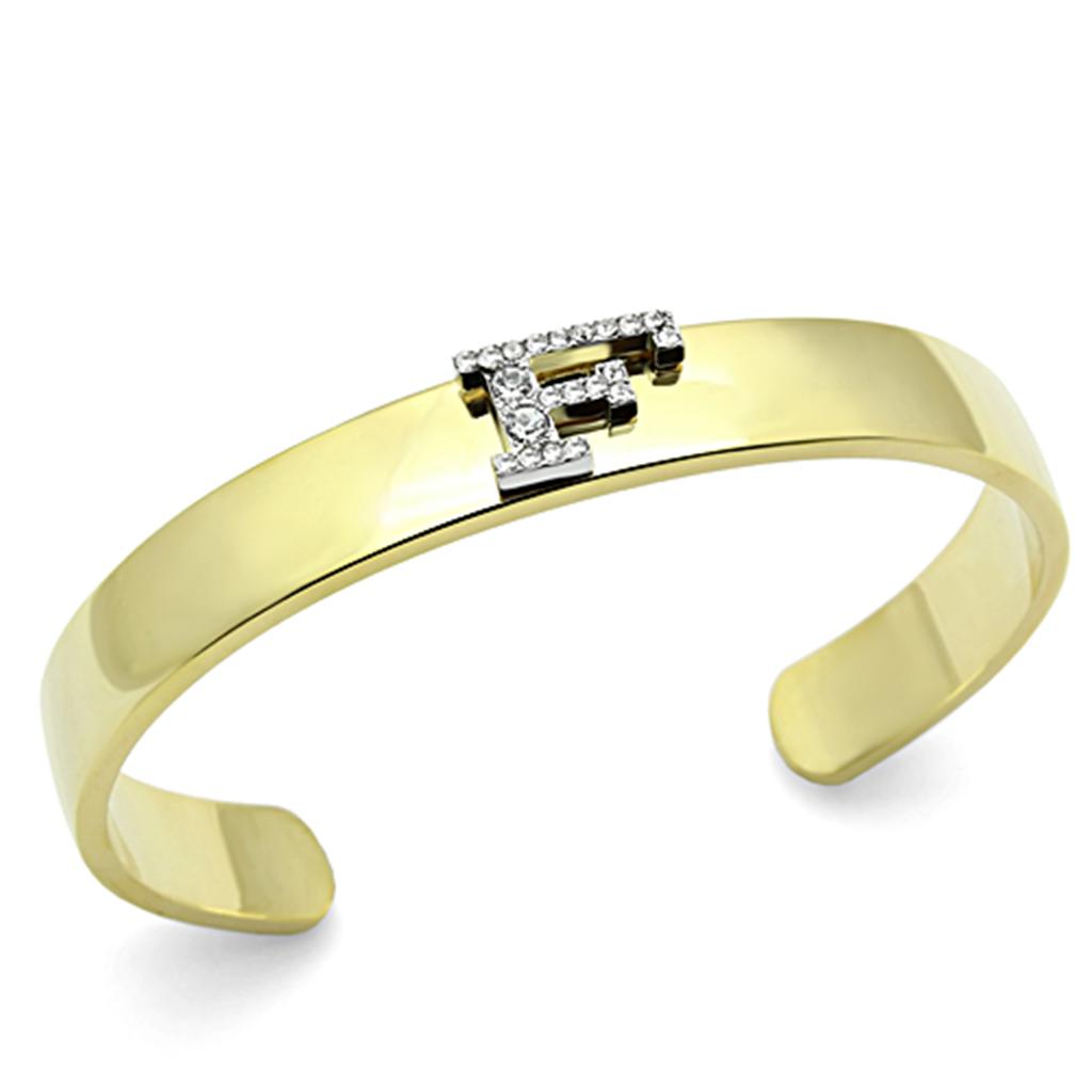 LO2575 - Gold+Rhodium White Metal Bangle with Top Grade Crystal  in Clear-0