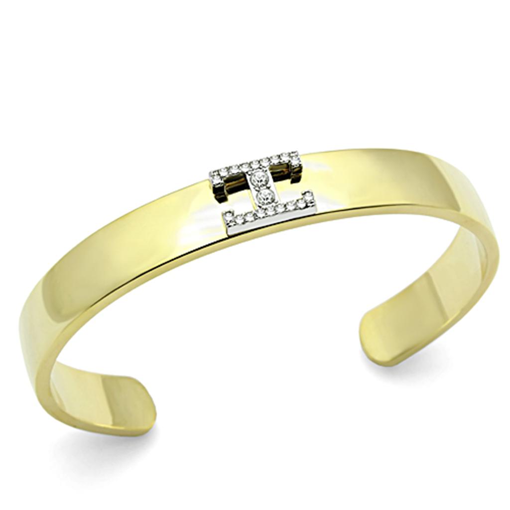 LO2578 - Gold+Rhodium White Metal Bangle with Top Grade Crystal  in Clear-0