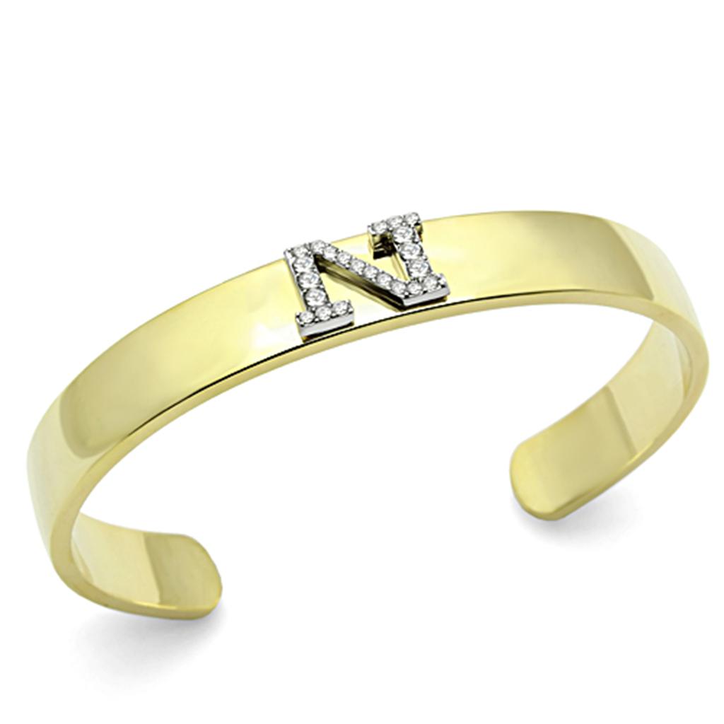 LO2583 - Gold+Rhodium White Metal Bangle with Top Grade Crystal  in Clear-0