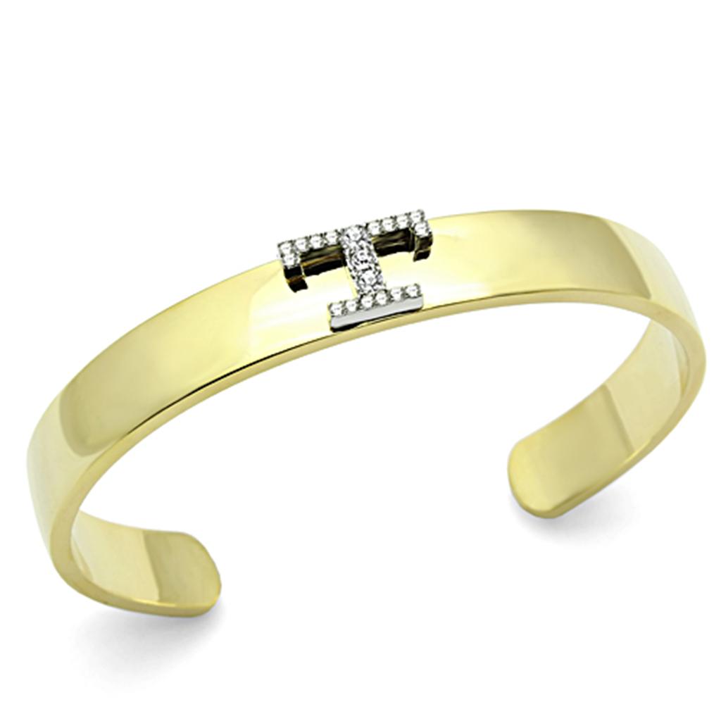 LO2589 - Gold+Rhodium White Metal Bangle with Top Grade Crystal  in Clear-0