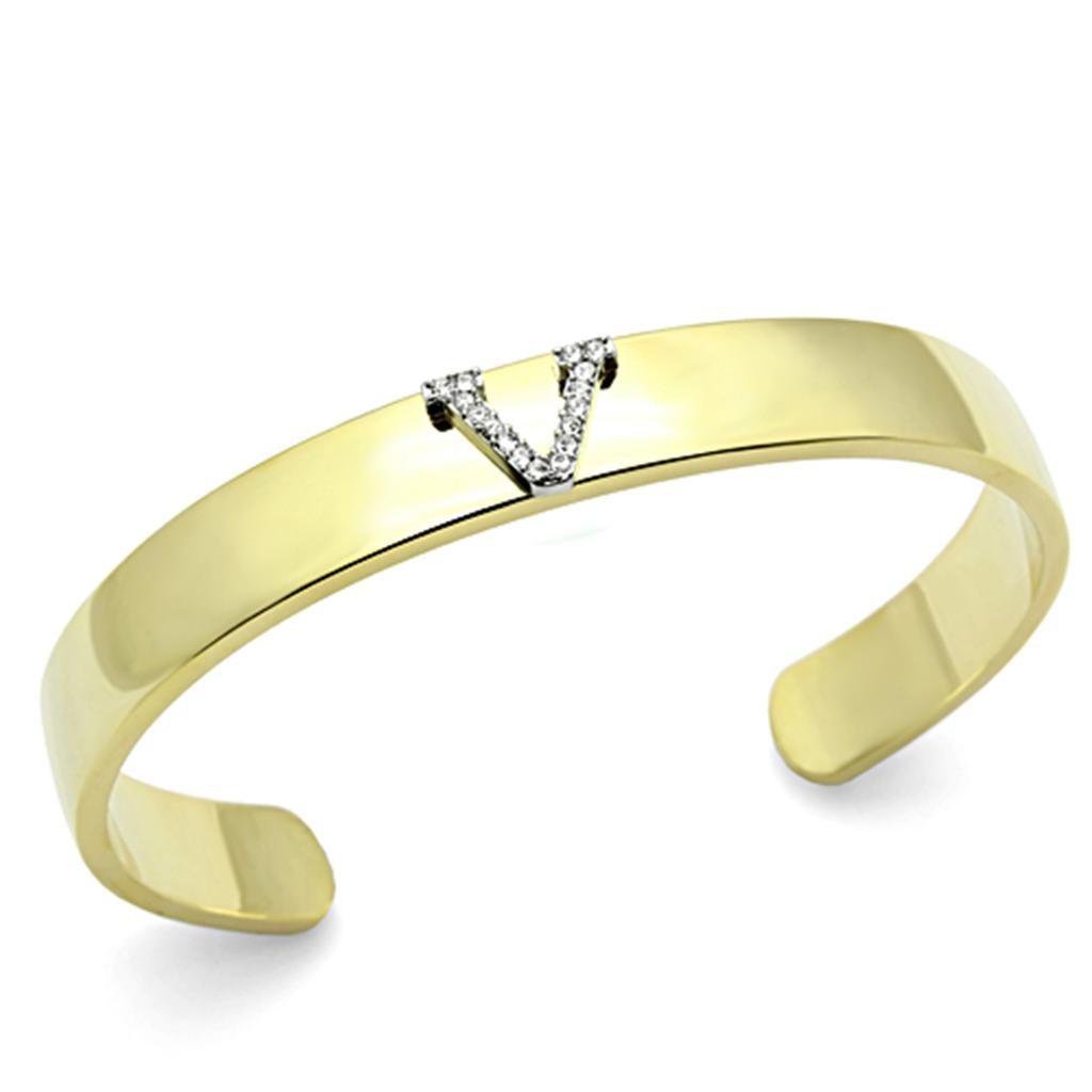 LO2591 - Gold+Rhodium White Metal Bangle with Top Grade Crystal  in Clear-0