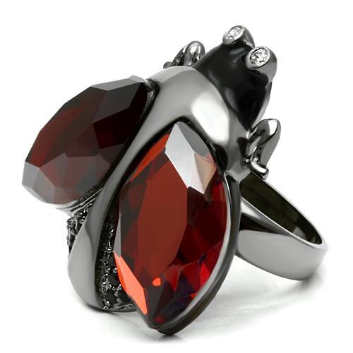 LO2601 - Ruthenium Brass Ring with AAA Grade CZ  in Garnet-2