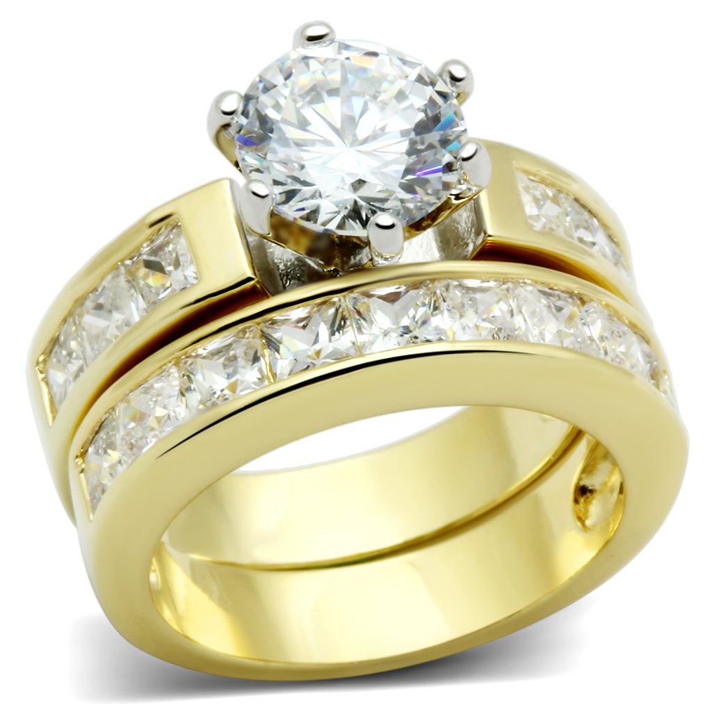 LO2603 - Gold+Rhodium Brass Ring with AAA Grade CZ  in Clear-0