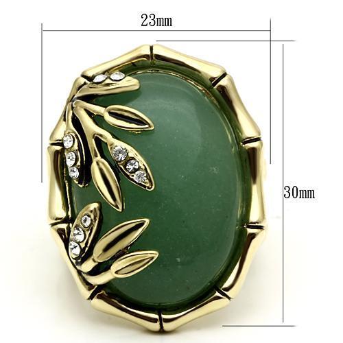 LO2609 - Gold Brass Ring with Semi-Precious Jade in Emerald-1