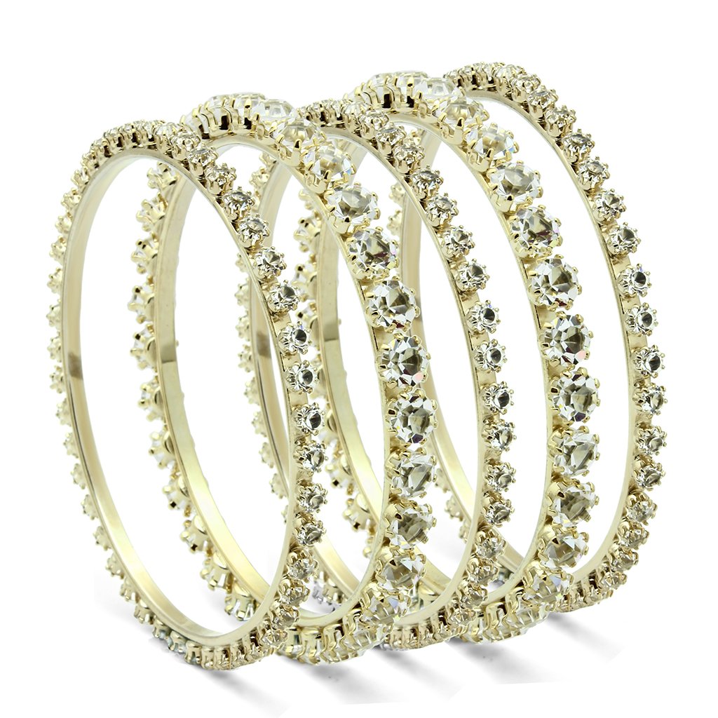 LO2617 - Gold Brass Bangle with Top Grade Crystal  in Clear-0