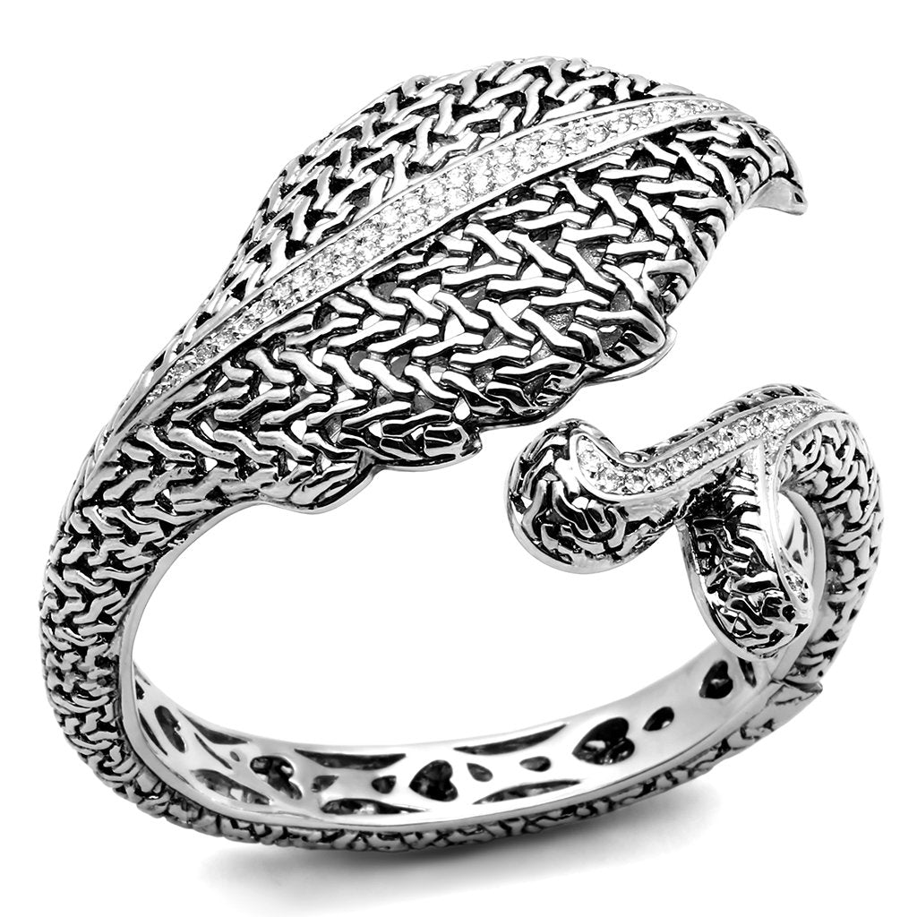 LO2618 - Rhodium Brass Bangle with AAA Grade CZ  in Clear-0