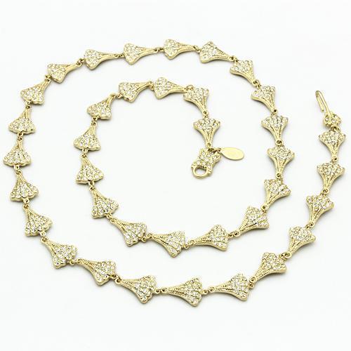 LO2625 - Gold Brass Necklace with Top Grade Crystal  in Clear-1