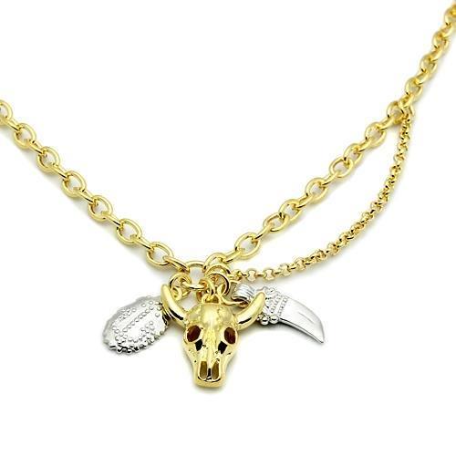 LO2627 - Gold+Rhodium Brass Chain Pendant with No Stone-0