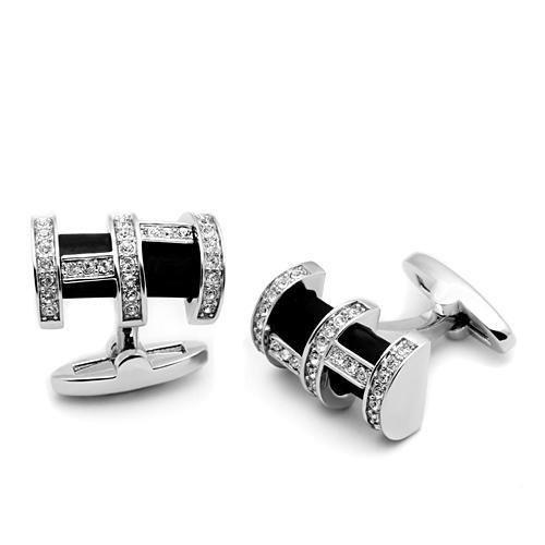 LO2629 - Rhodium Brass Cufflink with Top Grade Crystal  in Clear-0