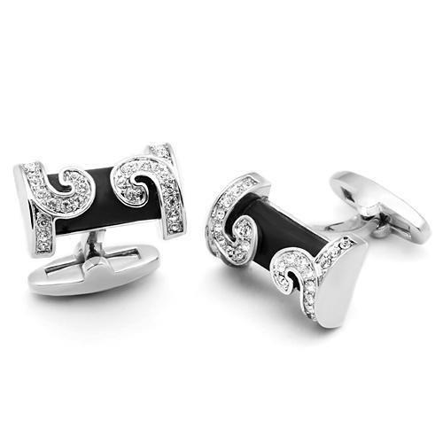 LO2630 - Rhodium Brass Cufflink with Top Grade Crystal  in Clear-0
