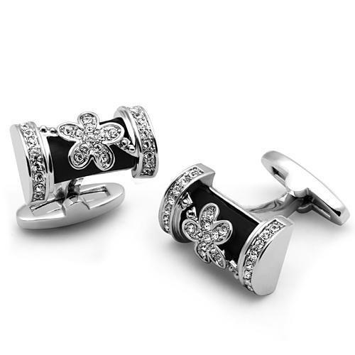 LO2632 - Rhodium Brass Cufflink with Top Grade Crystal  in Clear-0