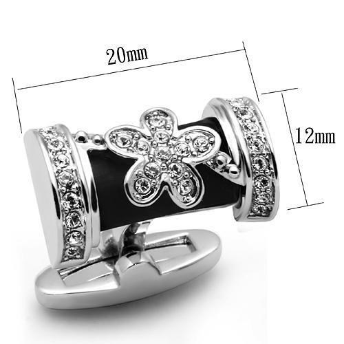 LO2632 - Rhodium Brass Cufflink with Top Grade Crystal  in Clear-1