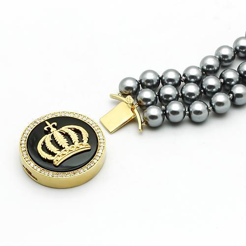LO2642 - Gold Brass Bracelet with Semi-Precious Onyx in Jet-1