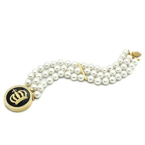 LO2643 - Gold Brass Bracelet with Semi-Precious Onyx in Jet-0