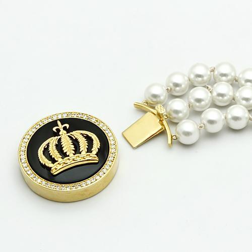 LO2643 - Gold Brass Bracelet with Semi-Precious Onyx in Jet-1