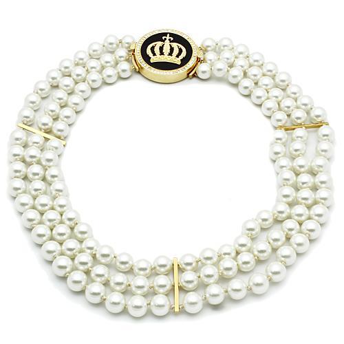 LO2644 - Gold Brass Necklace with Semi-Precious Onyx in Jet-0