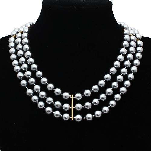 LO2645 - Gold Brass Necklace with Semi-Precious Onyx in Jet-1