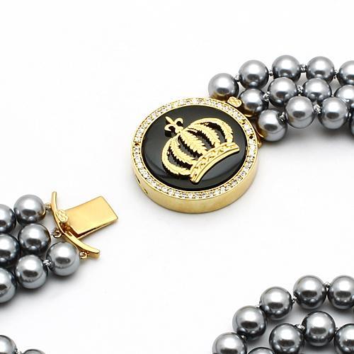 LO2645 - Gold Brass Necklace with Semi-Precious Onyx in Jet-2