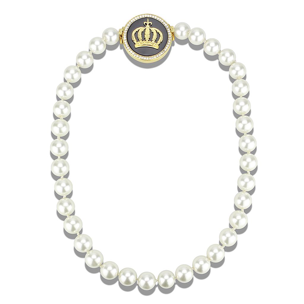 LO2647 - Gold Brass Necklace with Semi-Precious Onyx in Jet-0