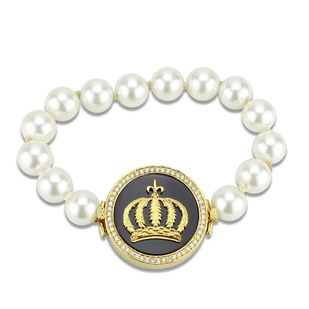 LO2648 - Gold Brass Bracelet with Semi-Precious Onyx in Jet-0