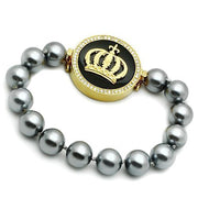 LO2649 - Gold Brass Bracelet with Semi-Precious Onyx in Jet-0