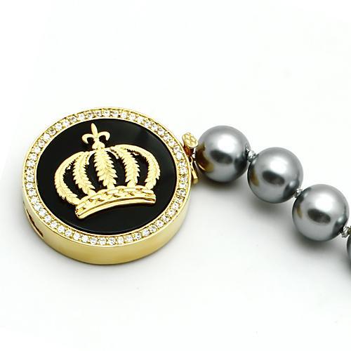 LO2649 - Gold Brass Bracelet with Semi-Precious Onyx in Jet-1