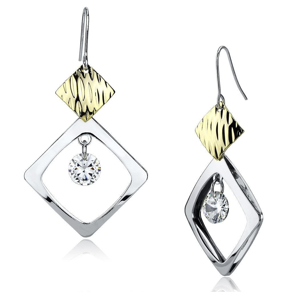 LO2670 - Gold+Rhodium Iron Earrings with AAA Grade CZ  in Clear-0
