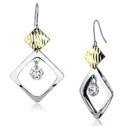 LO2670 - Gold+Rhodium Iron Earrings with AAA Grade CZ  in Clear-0