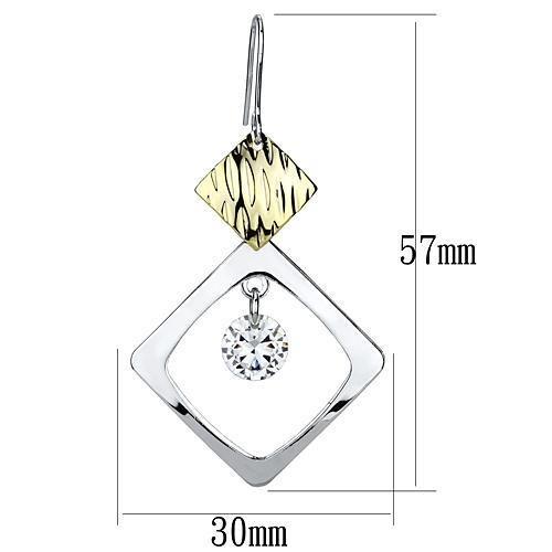 LO2670 - Gold+Rhodium Iron Earrings with AAA Grade CZ  in Clear-1
