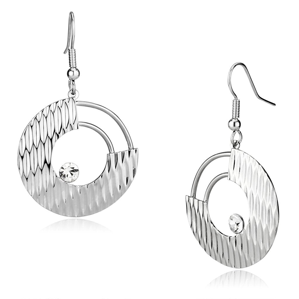 LO2677 - Rhodium Iron Earrings with Top Grade Crystal  in Clear-0