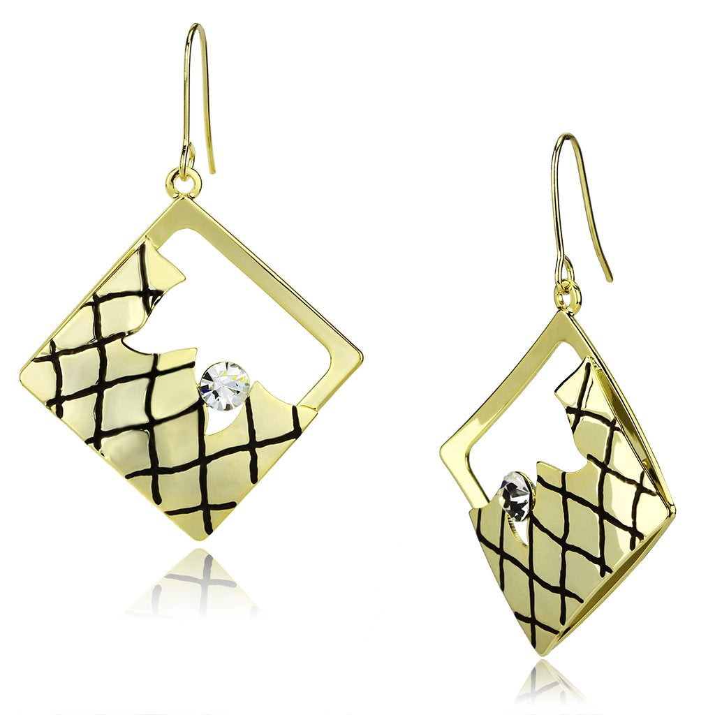 LO2689 - Gold Iron Earrings with Top Grade Crystal  in Clear-0