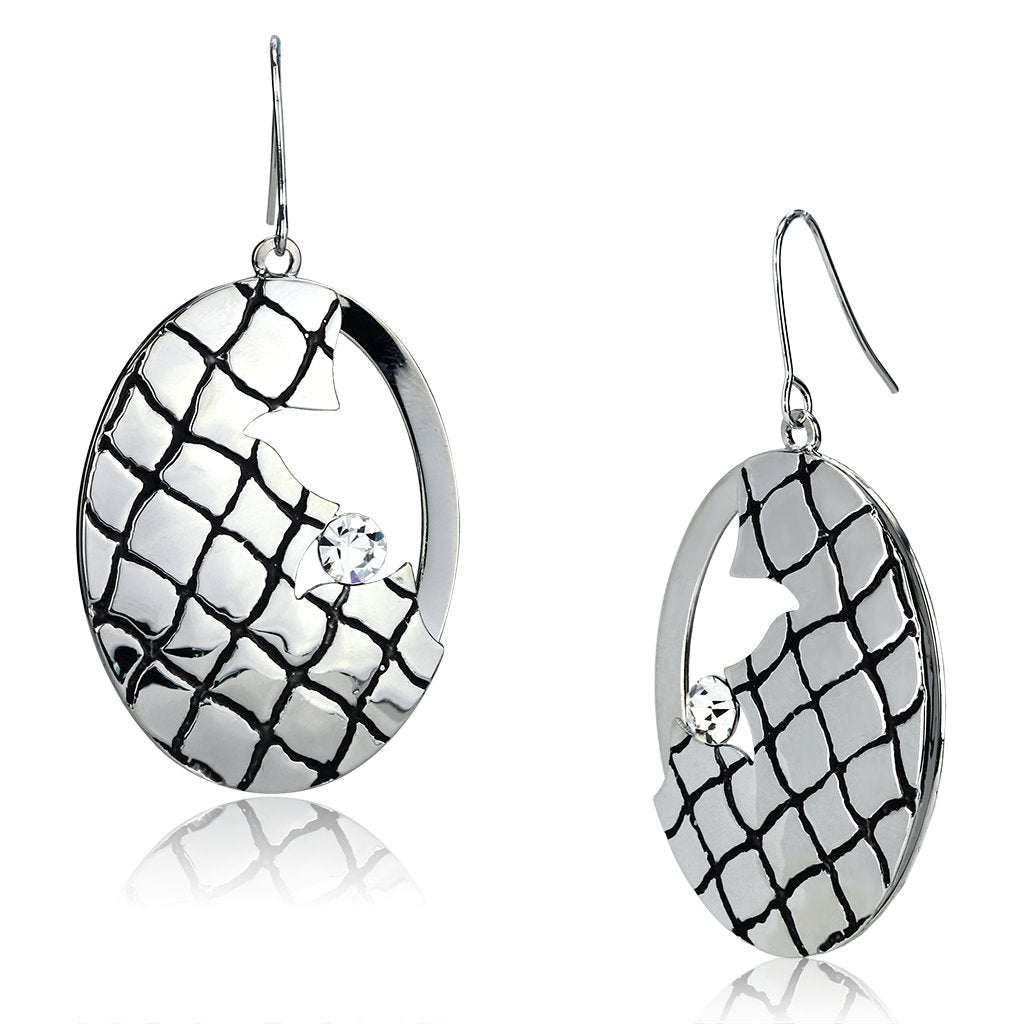 LO2690 - Rhodium Iron Earrings with Top Grade Crystal  in Clear-0