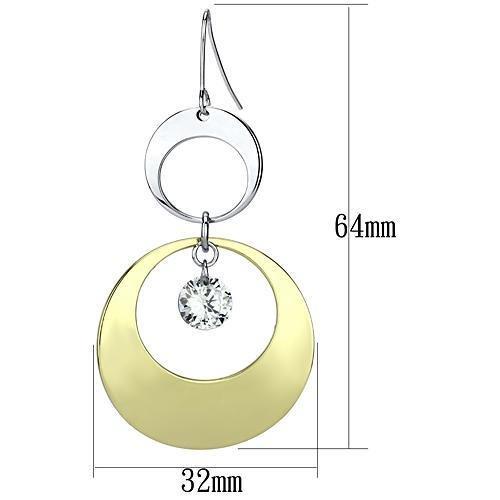 LO2691 - Gold+Rhodium Iron Earrings with AAA Grade CZ  in Clear-1