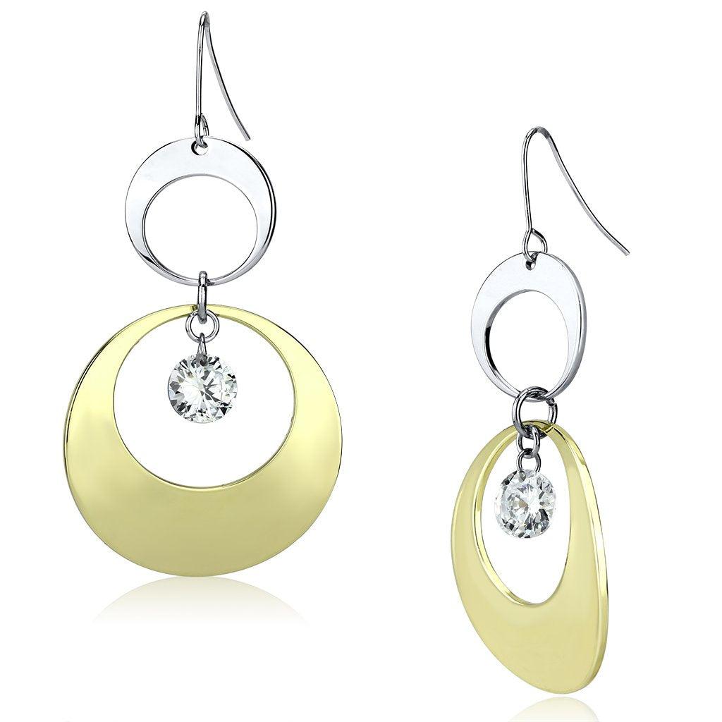 LO2691 - Gold+Rhodium Iron Earrings with AAA Grade CZ  in Clear-0