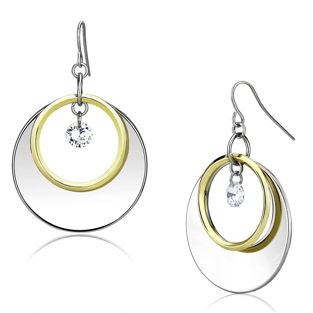 LO2692 - Reverse Two-Tone Iron Earrings with AAA Grade CZ  in Clear-0